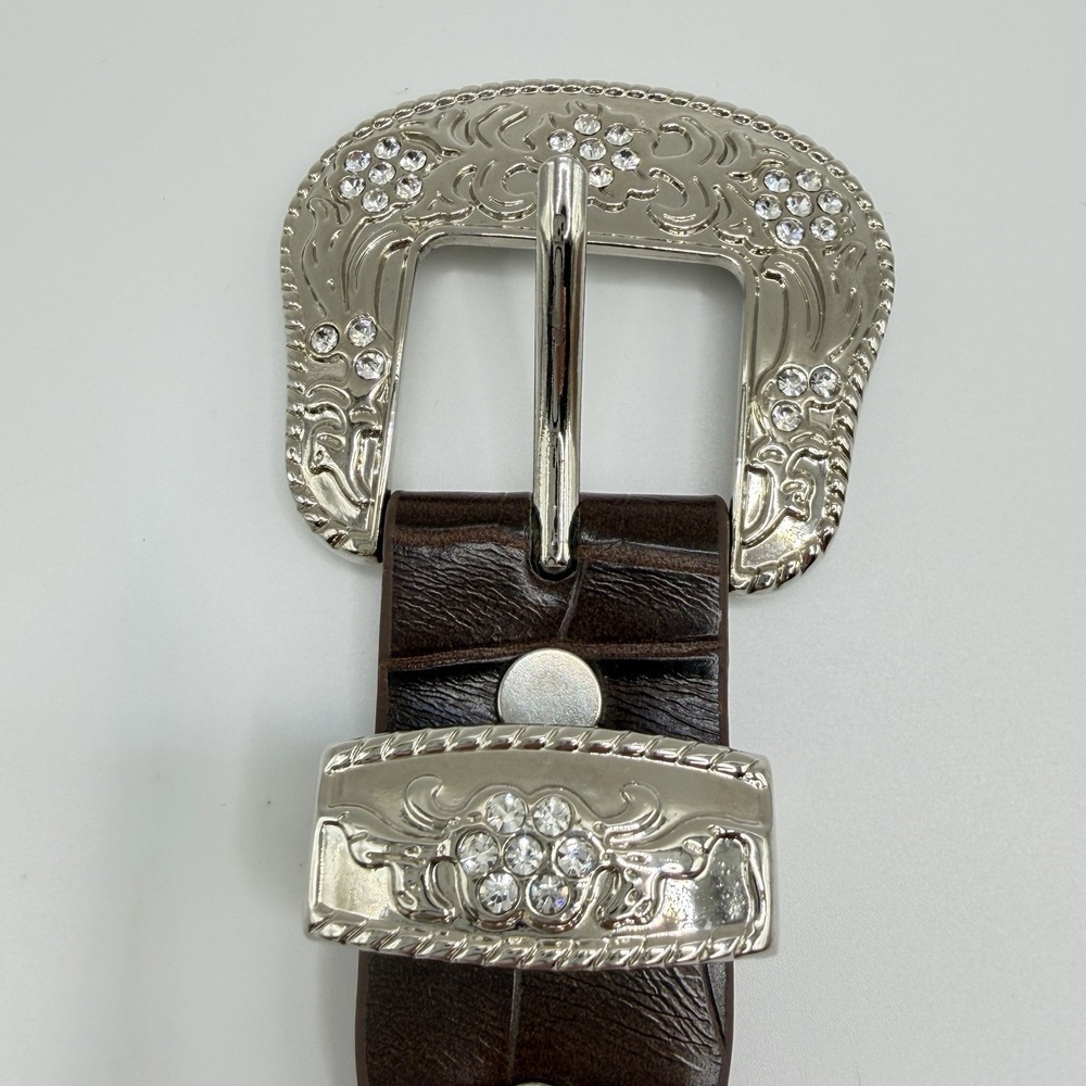 Girl's Small 24" Ranch Brown Lace, Crystal And Stud Genuine Leather Western Belt - Picture 3 of 10